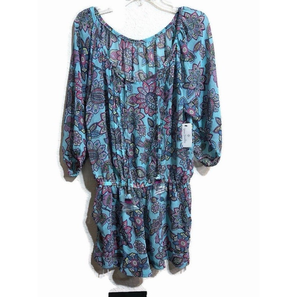 Vera Bradley New with Tags Floral Swim Coverup Romper with tassel M beach
